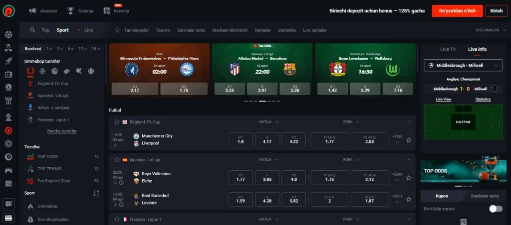 Pin Up Uzbekistan’da sportga pul tikish