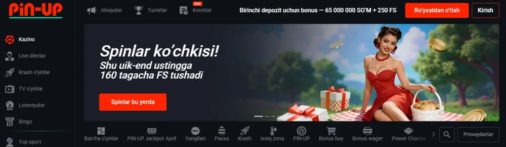 Rasmiy Pin-Up UZ veb-saytining xususiyatlari